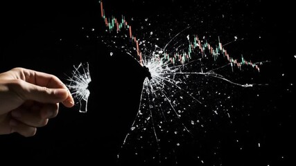 Hand shattering screen with financial graph on black backdrop - Powered by Adobe
