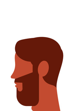 Side-profile vector portrait of a dark-skinned Latino man with short hair, mustache and beard. Flat design, isolated on white, ideal for avatars, character design, editorial, and web projects. PNG