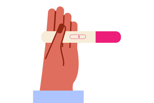 Female hand holding pregnancy test with single line negative result. Colorful vector illustration for fertility testing, family planning, healthcare, and women's reproductive health concepts