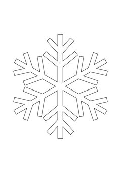 Snowflake outline with black border and white fill. Simple geometric six-pointed ice crystal pattern with symmetrical branches for winter decorations, coloring pages, and holiday designs. High-res PNG