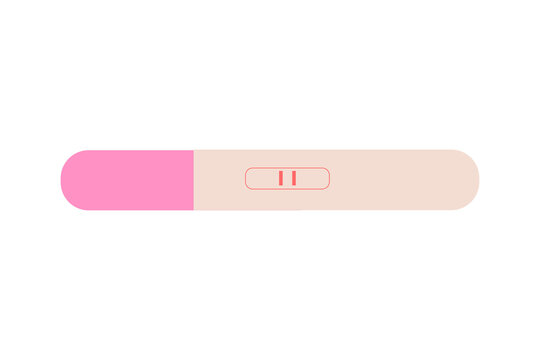 Pregnancy test showing positive result with two pink lines. Medical diagnostic stick with pink cap and beige body for healthcare, fertility, maternity, and women's health designs. Isolated PNG