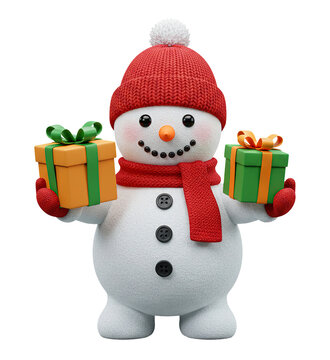 Boneco de Neve Carregando Presentes Coloridos Renderizado em 3D