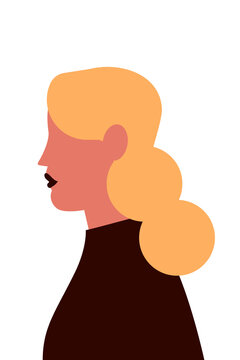 Portrait of white woman, girl with long blonde hair in side view. Businesswoman, professional. Colorful, flat vector illustration on transparent background. Character design, high resolution PNG
