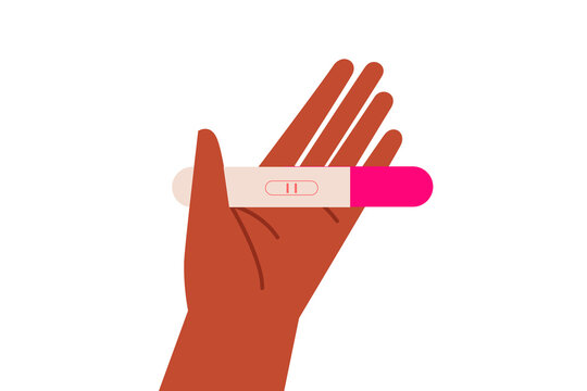Female hand holding pregnancy test with two lines positive result. Colorful vector illustration for fertility testing, family planning, healthcare, and women's reproductive health concepts. PNG