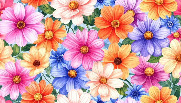 Vibrant floral pattern with various flowers