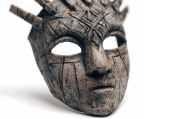 Detailed mask with tribal carvings a unique decorative object isolated on white background