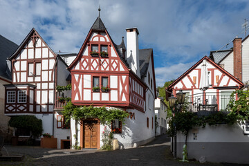 Silent morning in Ediger-Eller town on Moselle river, view of old half-timbered houses and narrow streets, tourist destination in Germany