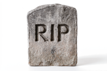 Weathered tombstone with RIP inscription isolated on white a symbol of death and remembrance