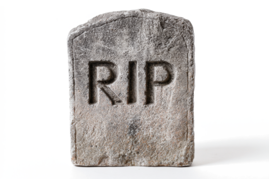 Weathered tombstone with RIP inscription isolated on white a symbol of death and remembrance