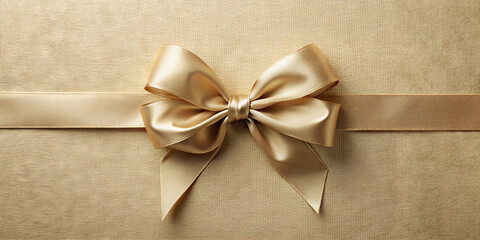 A beautifully wrapped gift featuring smooth gold paper and a large, glossy ribbon bow sits against a soft background. The simple elegance suggests a celebratory moment is near