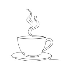 Hot Coffee Cup Continuous One Line Drawing Vector. Minimalist Cafe Logo or Simple Steam Icon.