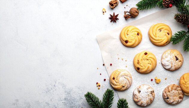Assorted cookies with powdered sugar on parchment paper - Powered by Adobe