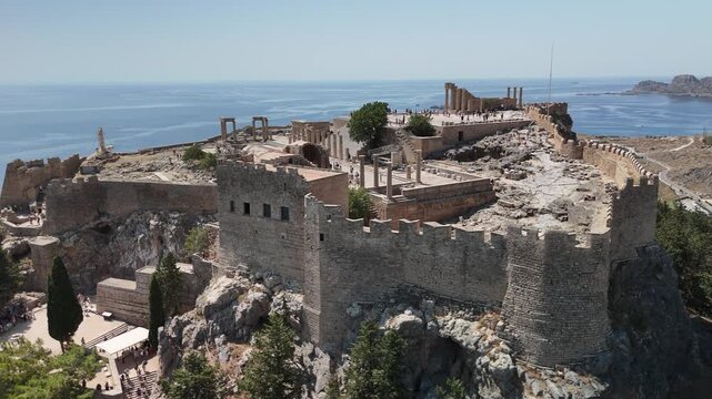 Ancient Acropolis of Lindos Overlooking the Aegean Sea