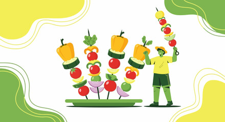 Fototapeta premium Vibrant Summer Feast: A Colorful Vegetarian Skewers Concept of Healthy Food