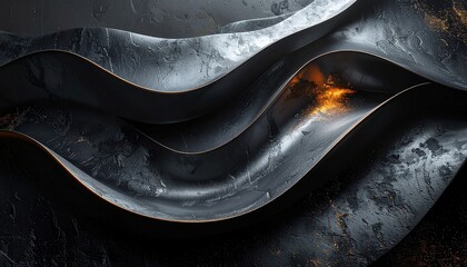 Obraz premium Abstract black and gold wave patterns on textured surface
