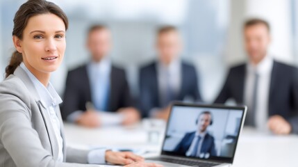 Business video conferencing. Young man having video call via computer in the home office. Multiethnic business team. Virtual house party. Online team meeting video conference calling from home