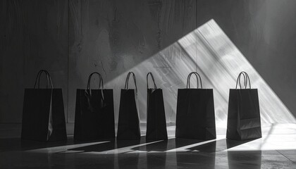Four paper bags casting shadows on a floor