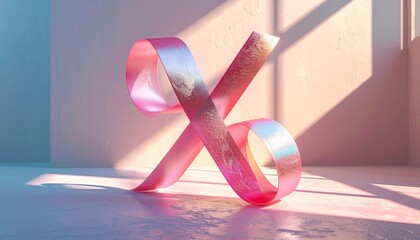 Pink ribbon sculpture with soft shadows and light