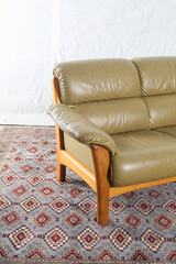 Teak lounge chair, white leather, mcm, midcentury, minimal
