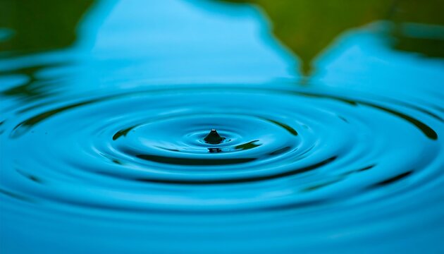 Water drop ripples on a vibrant blue surface