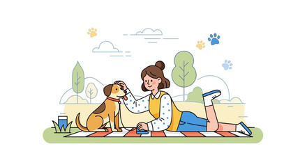 Woman Bonding With Her Delightful Dog On A Sunny Day In The Park Together