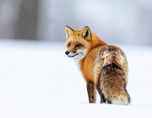 Obraz premium Red fox standing in the snow during winter