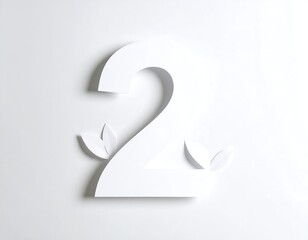 Fototapeta premium White number two with paper leaves
