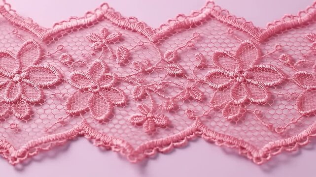 Close Up of Delicate Pink Lace Border with Floral Pattern on a Soft Pink Backdrop