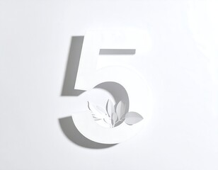 White paper cut number five with leaves