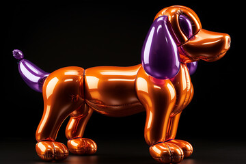 Colorful balloon dog sculpture in a studio setting, showcasing vibrant colors and playful design