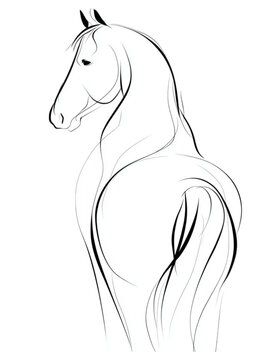 Elegant line art sketch of a graceful horse looking back.