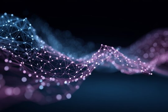 An abstract network connection background with connected dots and lines in blue and purple tones, creating a dynamic and modern feel, suitable for technology related themes.
