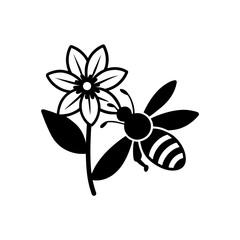 Bee approaching a blooming flower silhouette