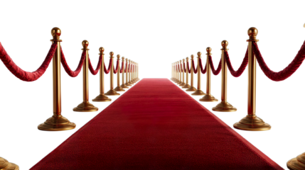 Transparent Png of Red Carpet with Golden Stanchions and Velvet Ropes, Leading to a Grand Event, Luxury Entrance, Vip Treatment, Exclusive Access Symbol