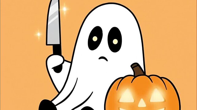 Cute but Spooky Ghost with a Knife - Funny Animated Halloween Character
