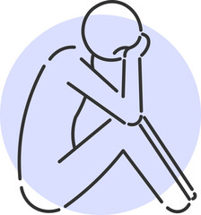 Minimalist icon of sad person reflecting in sitting position
