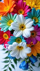 Obraz premium Vibrant blooms in a cascade of rainbow hues create a breathtaking bridal bouquet, bright, colorful bouquet, bridal