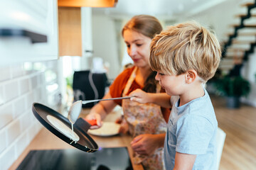 Happy family at home family, cooking, baking concept