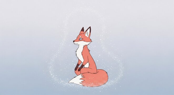 Fox Cartoon Illustration: A cute animated fox is illustrated in a soft style, exuding charm and playful sophistication.