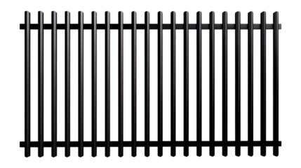 Transparent Png of a Modern Metallic Fence Segment, Featuring Strong Vertical Slats and Horizontal Supports, a Clean Architectural Barrier Element