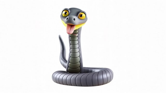 A playful cartoon snake with large eyes and a tongue out, set against a simple white background.