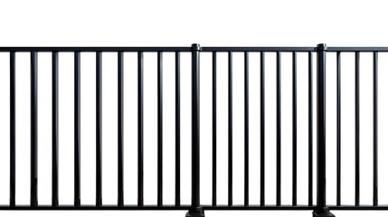 Transparent Png of a Modern Black Metal Fence, Featuring Strong Vertical Bars, Sleek Design, Industrial Barrier, Security Railing Element