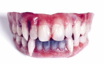 Set of vampire teeth fake fangs for Halloween costume isolated on white background