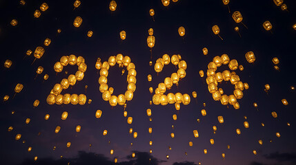 New Year 2026 Celebration with Sky Lanterns Illuminating the Night
