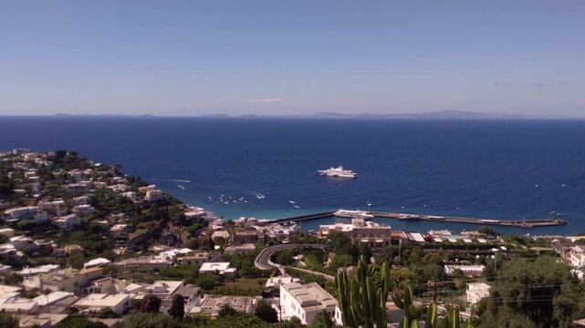 Panoramic View of Marina Grande Port With Tourists at Viewpoint, Capri, Italy