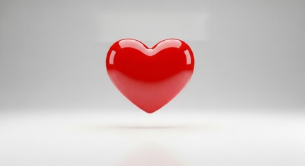 Glossy red heart symbol floating against a soft gradient background, representing love, romance, affection, health, and care, perfect for Valentine&rsquo;s Day, relationships, and emotional concepts.

