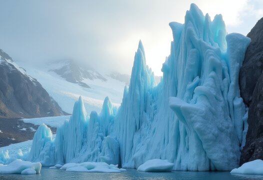 Serac Tower of Ice on Glacier Brilliantly Formed Dramatic Frozen Structure