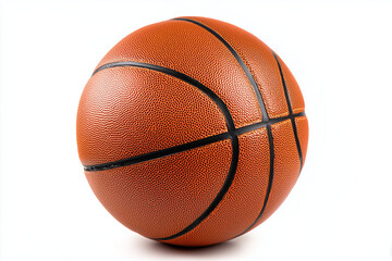 Fototapeta premium High-resolution close-up of an orange pebble-textured basketball isolated on a white background, detailed sports ball portrait for athletic and game design