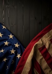 Vintage American flag on a dark wooden background, a symbol of honor and remembrance for Veterans Day