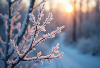 Obraz premium Winter Frost Icy Coatings Shimmering Clear Branches Sparkling Crystal Patterns Frozen Art Formations